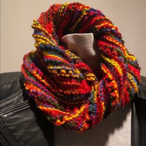 HAND-KNITTED MULTI-COLOR, VARIEGATED ACRYLIC COWL